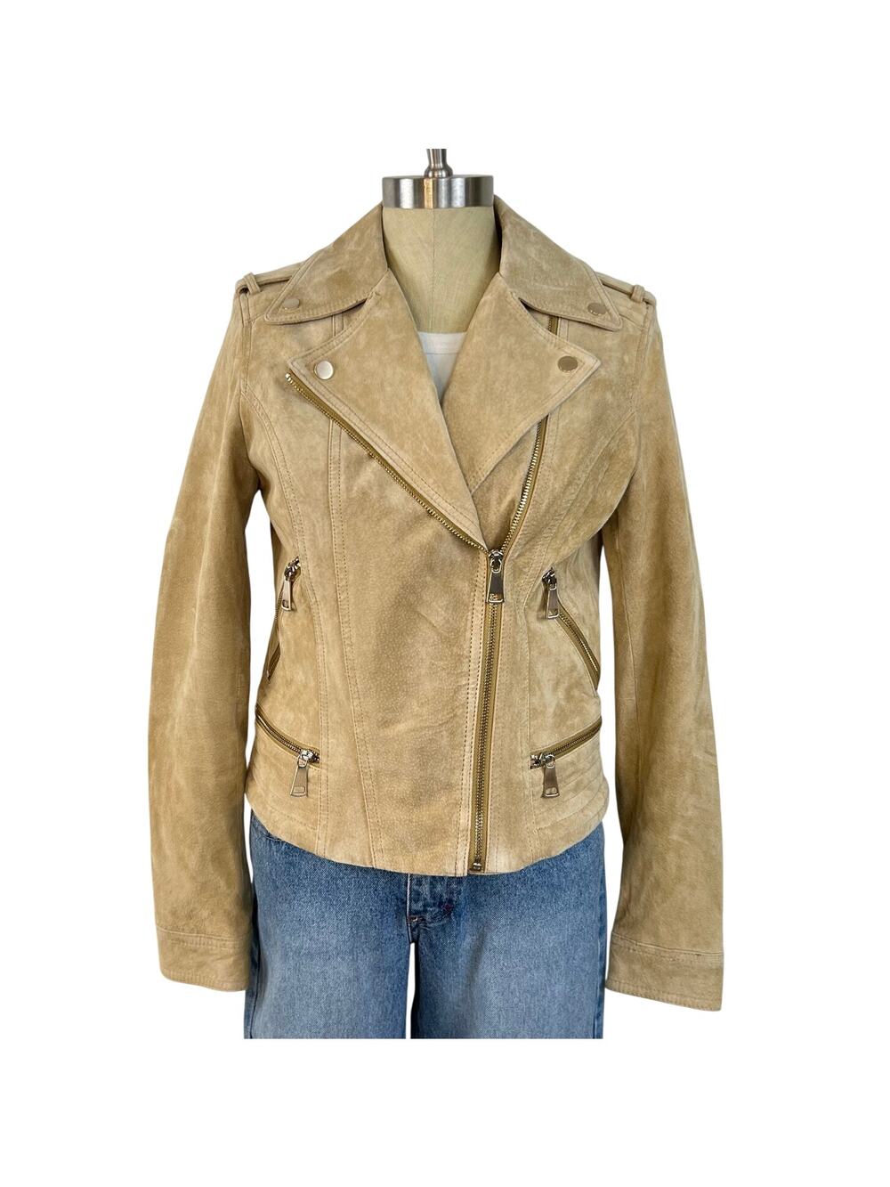 Express Women's Tan Genuine Suede Leather Moto Jacket (Sz S)